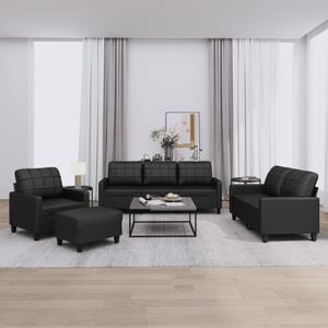 Set de canapele cu perne vidaXL, 4 piese, piele ecologica, negru