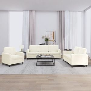 Set de canapele vidaXL, 3 piese, catifea, crem