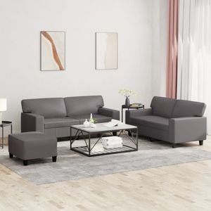 Set de canapele vidaXL, 3 piese, piele ecologica, gri