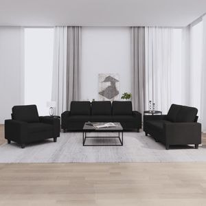 Set de canapele vidaXL, 3 piese, textil, negru