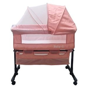 Patut copii transformabil in balansoar bebe Baby Care Co-Sleeper, Cu plasa insecte, Roti cu frana, Dimensiuni 85X95X50 cm, Saltea inclusa, Roz