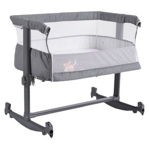 Patut copii transformabil in balansoar bebe NOVOKIDS Babies, Co-Sleeper, Dimensiuni 84X78X50 cm, 7 trepte de inaltime, Saltea inclusa, Gri