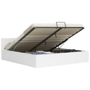 Cadru pat hidraulic vidaXL, 180 x 200 cm, piele eco, depozitare, alb