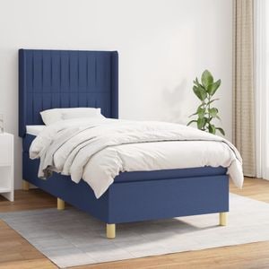 Pat box spring cu saltea vidaXL, 100x200 cm, textil, albastru