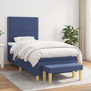 Pat box spring cu saltea vidaXL, 100x200 cm, textil, albastru