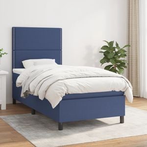 Pat box spring cu saltea vidaXL, 100x200 cm, textil, albastru