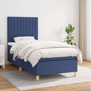 Pat box spring cu saltea vidaXL, 100x200 cm, textil, albastru