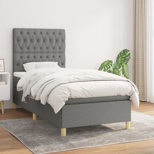 Pat box spring cu saltea vidaXL, 100x200 cm, textil, gri inchis