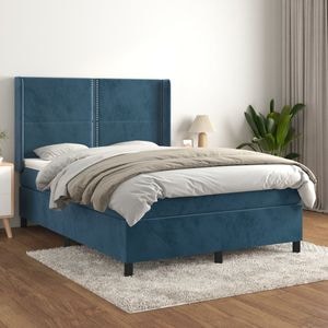 Pat box spring cu saltea vidaXL, 140x190 cm, catifea, albastru inchis