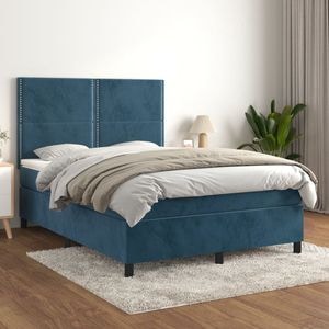 Pat box spring cu saltea vidaXL, 140x190 cm, catifea, albastru inchis