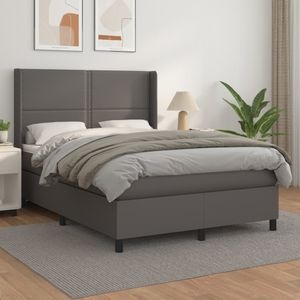 Pat box spring cu saltea vidaXL, 140x190 cm, piele ecologica, gri