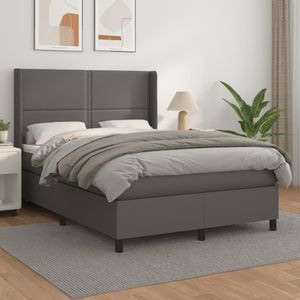Pat box spring cu saltea vidaXL, 140x200 cm, piele ecologica, gri