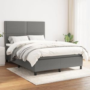 Pat box spring cu saltea vidaXL, 140x200 cm, textil, gri inchis