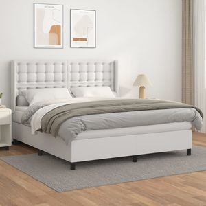 Pat box spring cu saltea vidaXL, 180x200 cm, piele ecologica, alb