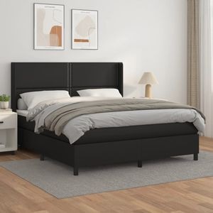 Pat box spring cu saltea vidaXL, 180x200 cm, piele ecologica, negru