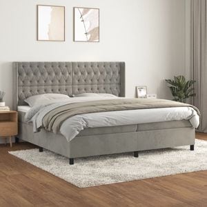Pat box spring cu saltea vidaXL, 200x200 cm, catifea, gri deschis