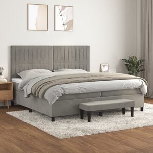 Pat box spring cu saltea vidaXL, 200x200 cm, catifea, gri deschis