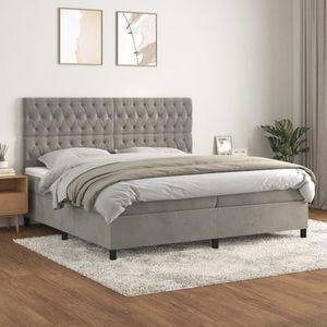 Pat box spring cu saltea vidaXL, 200x200 cm, catifea, gri deschis