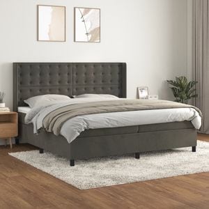 Pat box spring cu saltea vidaXL, 200x200 cm, catifea, gri inchis