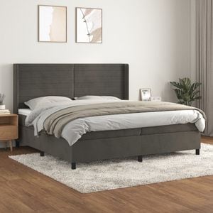 Pat box spring cu saltea vidaXL, 200x200 cm, catifea, gri inchis