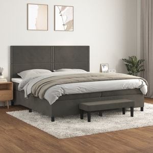 Pat box spring cu saltea vidaXL, 200x200 cm, catifea, gri inchis