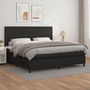 Pat box spring cu saltea vidaXL, 200x200 cm, piele ecologica, negru