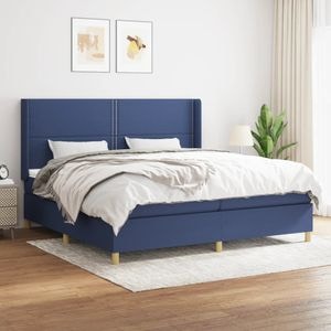 Pat box spring cu saltea vidaXL, 200x200 cm, textil, albastru