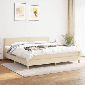Pat box spring cu saltea vidaXL, 200x200 cm, textil, crem