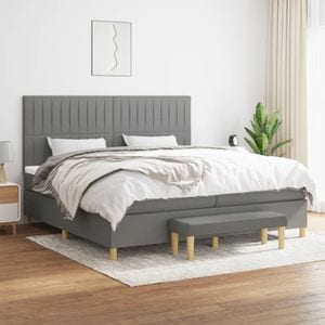 Pat box spring cu saltea vidaXL, 200x200 cm, textil, gri inchis