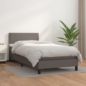 Pat box spring cu saltea vidaXL, 80x200 cm, piele ecologica, gri