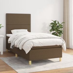 Pat box spring cu saltea vidaXL, 80x200 cm, textil, maro inchis