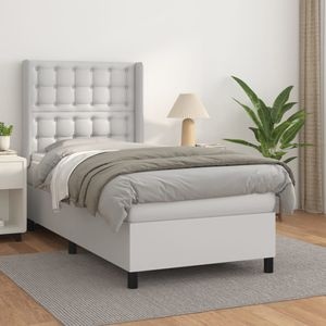 Pat box spring cu saltea vidaXL, 90x190 cm, piele ecologica, alb