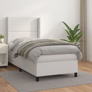 Pat box spring cu saltea vidaXL, 90x200 cm, piele ecologica, alb