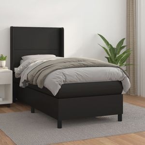 Pat box spring cu saltea vidaXL, 90x200 cm, piele ecologica, negru