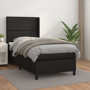 Pat continental cu saltea vidaXL, 80x200 cm, piele ecologica, negru