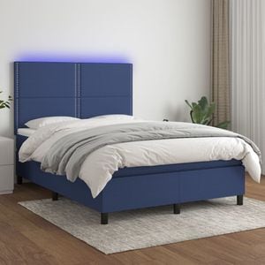 Pat cu arcuri vidaXL, 140x190 cm, textil, saltea si LED, albastru