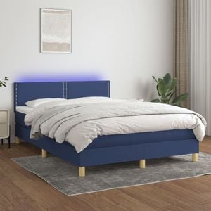 Pat cu arcuri vidaXL, 140x190 cm, textil, saltea si LED, albastru