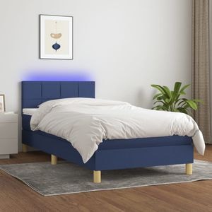 Pat cu arcuri vidaXL, 80x200 cm, textil, saltea si LED, albastru