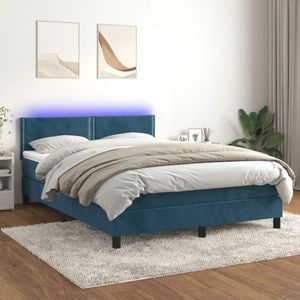 Pat cu arcuri vidaXL, 140x190 cm, catifea, saltea si LED, bleumarin
