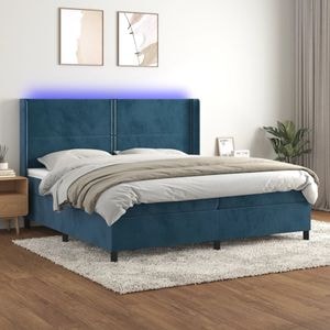 Pat cu arcuri vidaXL, 200x200 cm, catifea, saltea si LED, bleumarin