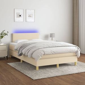 Pat cu arcuri vidaXL, 120x200 cm, textil, saltea si LED, crem