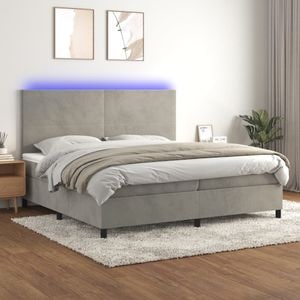 Pat cu arcuri vidaXL, 200x200 cm, catifea, saltea si LED, gri deschis