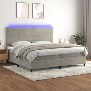 Pat cu arcuri vidaXL, 200x200 cm, catifea, saltea si LED, gri deschis