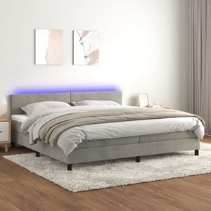 Pat cu arcuri vidaXL, 200x200 cm, catifea, saltea si LED, gri deschis