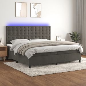 Pat cu arcuri vidaXL, 200x200 cm, catifea, saltea si LED, gri inchis