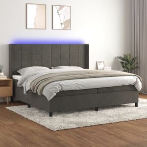 Pat cu arcuri vidaXL, 200x200 cm, catifea, saltea si LED, gri inchis