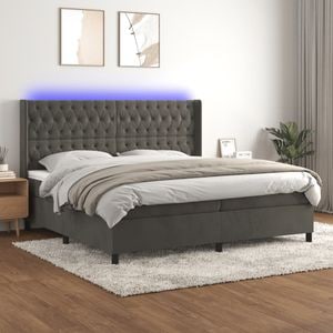 Pat cu arcuri vidaXL, 200x200 cm, catifea, saltea si LED, gri inchis