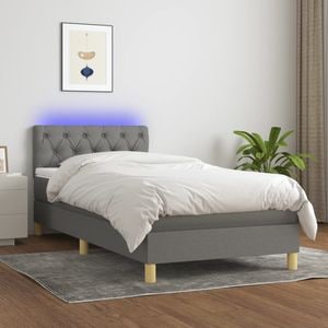 Pat cu arcuri vidaXL, 80x200 cm, textil, saltea si LED, gri inchis