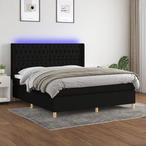 Pat cu arcuri vidaXL, 160x200 cm, textil, saltea si LED, negru