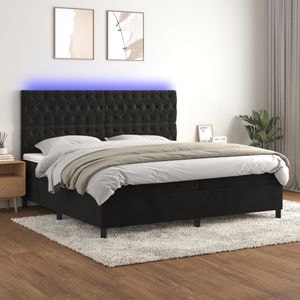Pat cu arcuri vidaXL, 200x200 cm, catifea, saltea si LED, negru